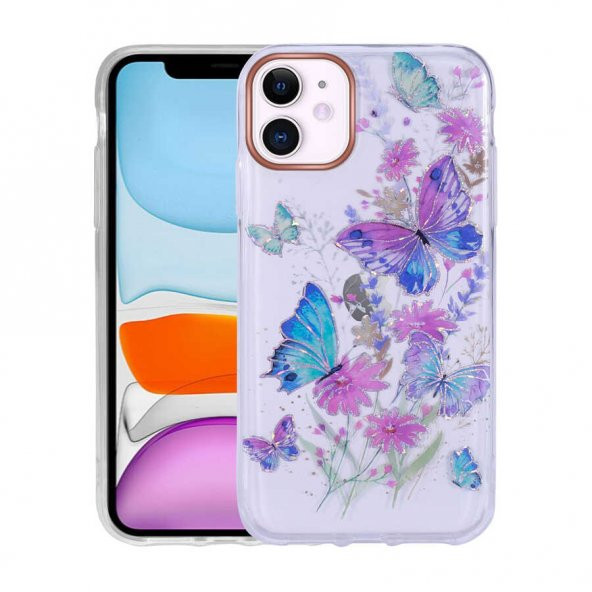 Apple iPhone 11 Kılıf Desenli Simli Sert Zore İnka Kapak - 2
