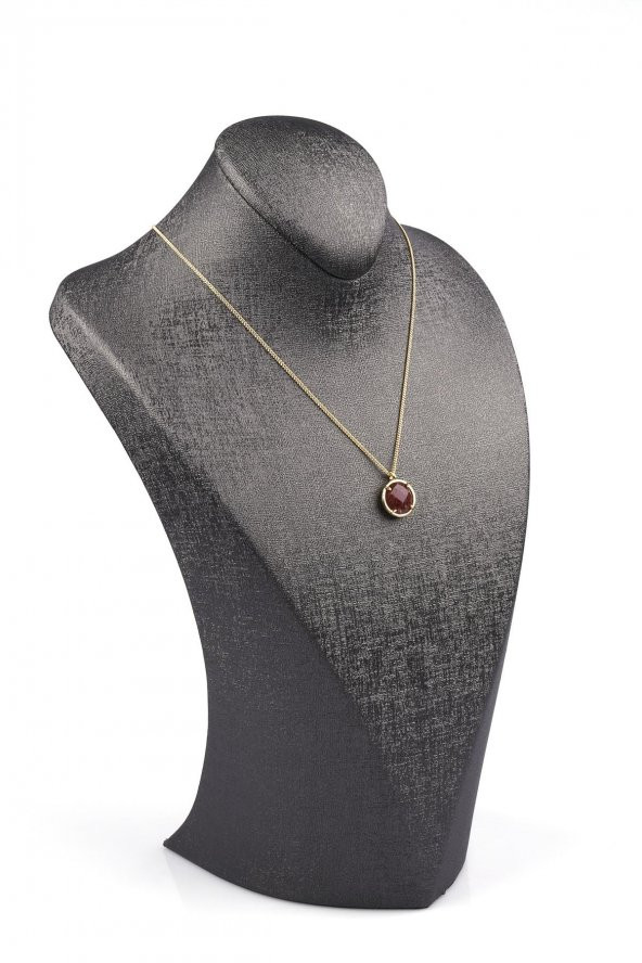 Çilek Kuvars Doğal Taş Gold Renkli Kolye - Resim 2