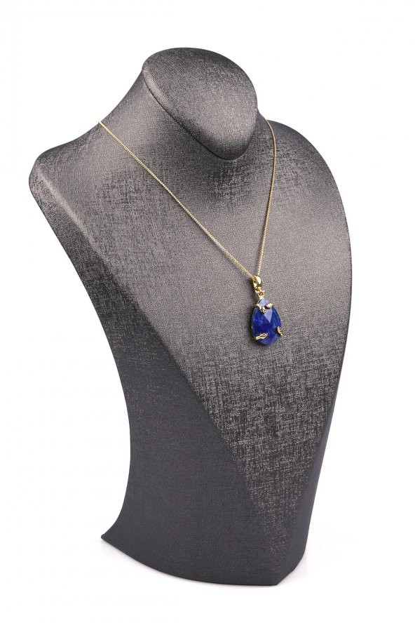 Lapis Lazuli Doğal Taş Gold Renkli Kolye - Resim 2