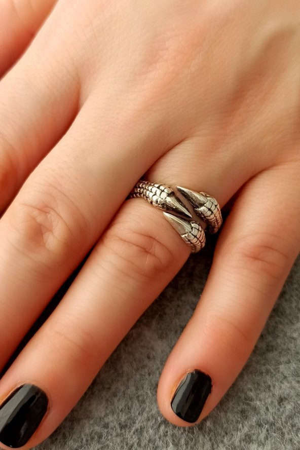 3 Tırnaklı Pençe Şekilli Kadın & Erkek Yüzük Gümüş Kaplama Ayarlanabilir El Yapımı Unisex Yüzük - 2