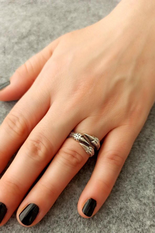 3 Tırnaklı Pençe Şekilli Kadın & Erkek Yüzük Gümüş Kaplama Ayarlanabilir El Yapımı Unisex Yüzük - 4