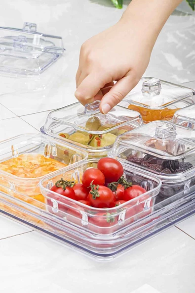 Akrilik Şeffaf 6’lı Kapaklı Kahvaltılık Kahvaltı Seti & Saklama Kabı (Cam Değildir) - 3