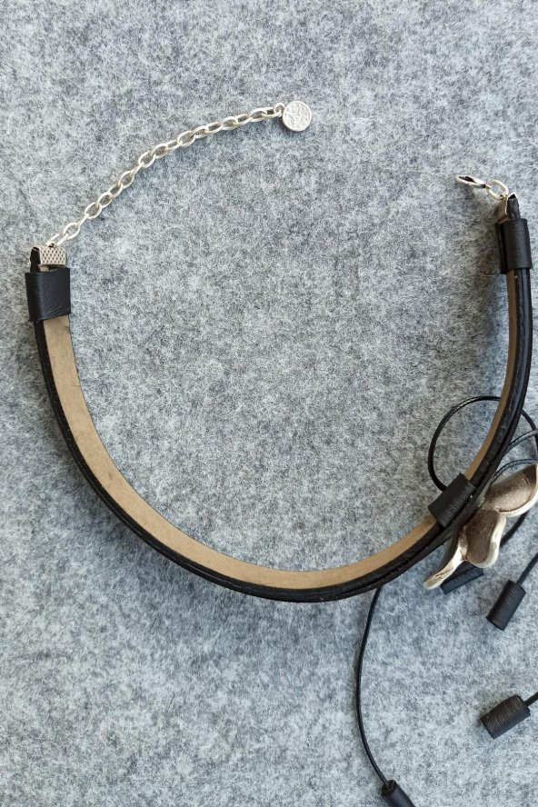 Çiçek Şekilli Choker Kadın Kolye Gümüş Kaplama El Yapımı Deri Choker Tasma Kolye - 4
