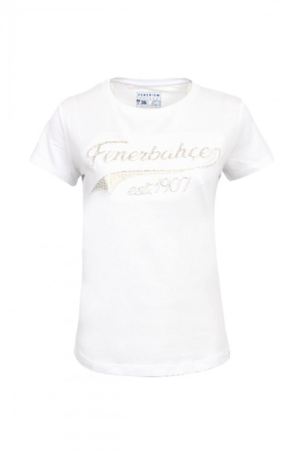 Fenerbahçe Lisanslı Kabartma Varaklı Beyaz T-Shirt