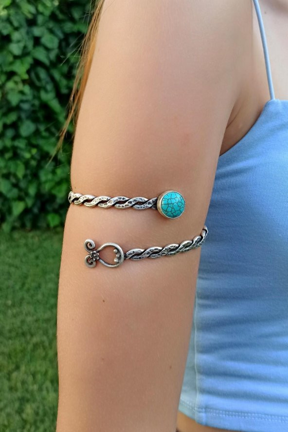 Burgu Şekilli Doğal Taşlı Kadın Kol Bilekliği Pazılık Gümüş Kaplama El Yapımı Ayarlanabilir Kol Bilekliği Pazılık ürün görseli