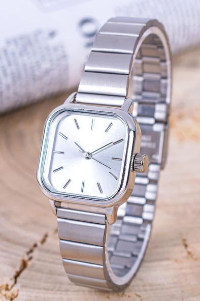 Gümüş Renk Kordon Kare Gümüş Renk Kadran Minimal Kadın Kol Saati ST-304265 ürün görseli 1