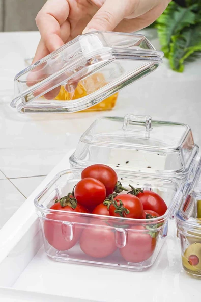 Akrilik Beyaz 6’lı Kapaklı Kahvaltılık Kahvaltı Seti & Saklama Kabı (Cam Değildir) - 4