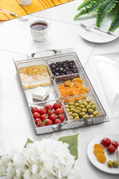 Akrilik Barok Füme 6 Bölmeli Tek Kapaklı Büyük Kahvaltılık - 2