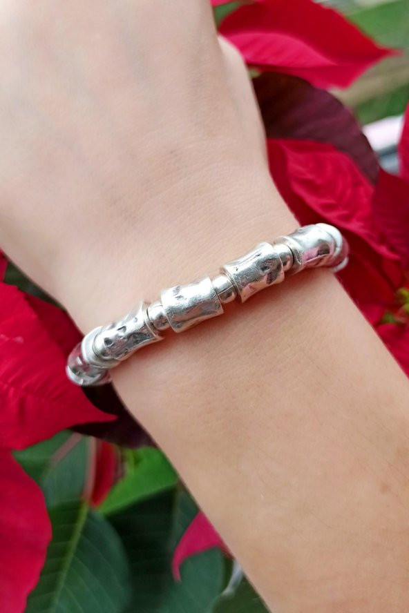 Otantik Şekilli Kadın Bileklik Gümüş Kaplama El Yapımı Ayarlanabilir Kadın Bileklik - Resim 2