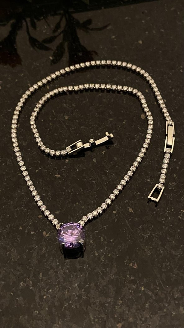 Aksesuar Çarşısı Mor Yuvarlak Zirkon Taşlı Su Yolu Kolye ürün görseli