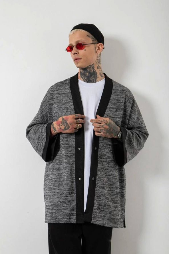 OVERSIZE KIRÇILLI SİYAH KİMANO