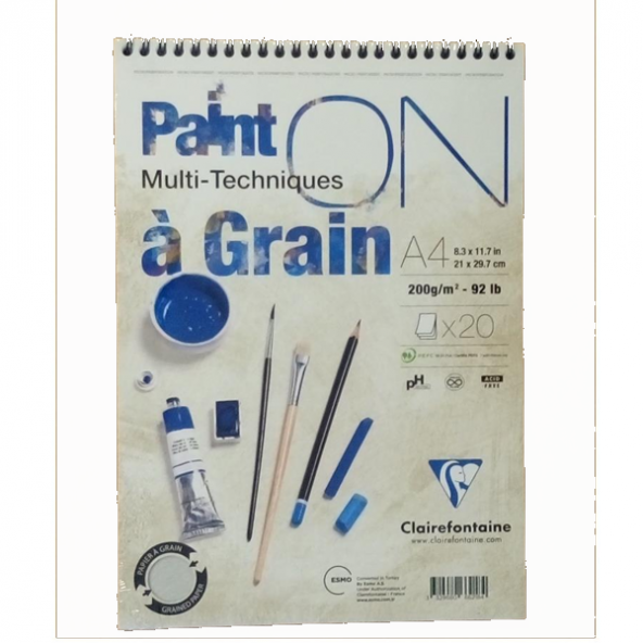 Claırefontaıne Resim Defteri Paınt-On A Graın Çizim Blok Üstten Spiralli 20 YP A4 200 GR PD 966218 - 2