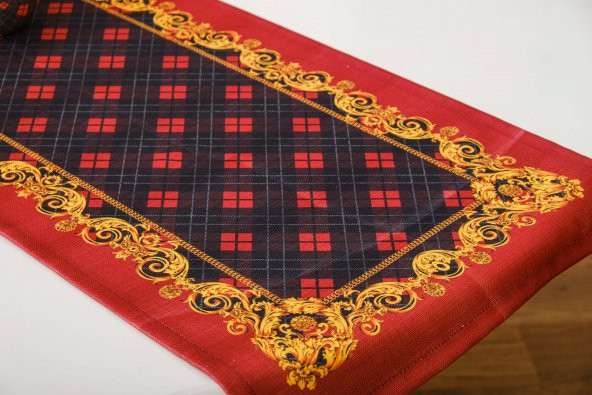 Finezza Belize Baskılı Kumaş Kırmızıya siyah Runner Kırlent Seti 3 Parça  - 1373 - Resim 5