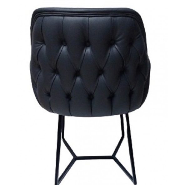 Tekli Bekleme Koltuğu Metal Ayaklı Kapitone Desenli Antrasit Renk Suni Deri - Resim 3