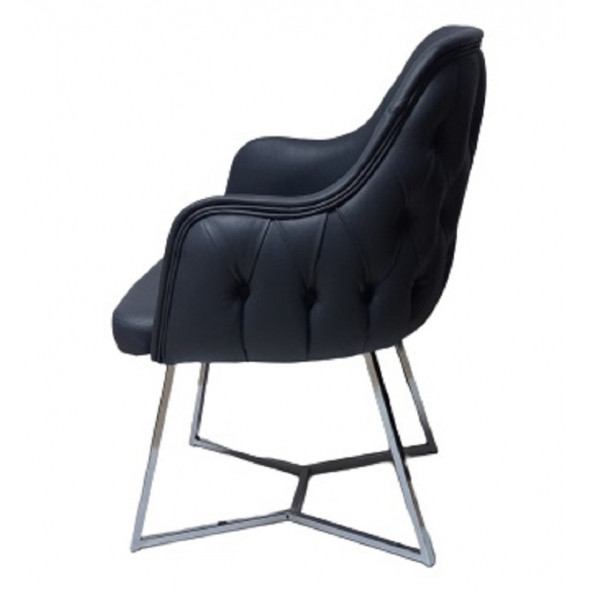 Tekli Bekleme Koltuğu Metal Ayaklı Kapitone Desenli Antrasit Renk Suni Deri - Resim 4