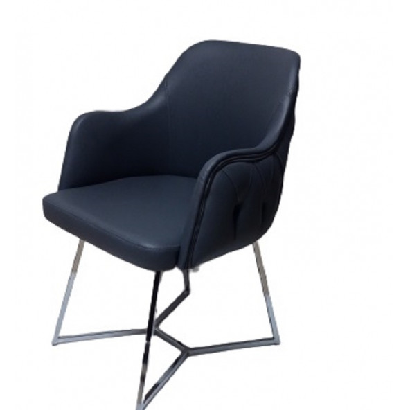 Tekli Bekleme Koltuğu Metal Ayaklı Kapitone Desenli Antrasit Renk Suni Deri - Resim 5