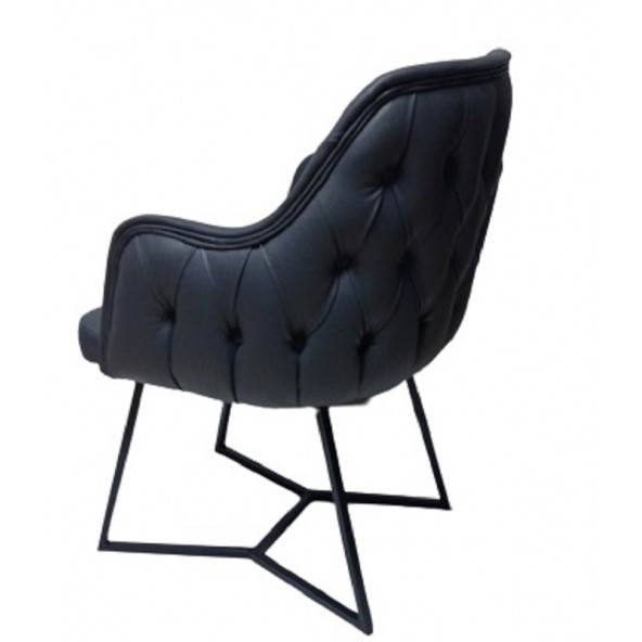 Tekli Bekleme Koltuğu Metal Ayaklı Kapitone Desenli Antrasit Renk Suni Deri - Resim 6