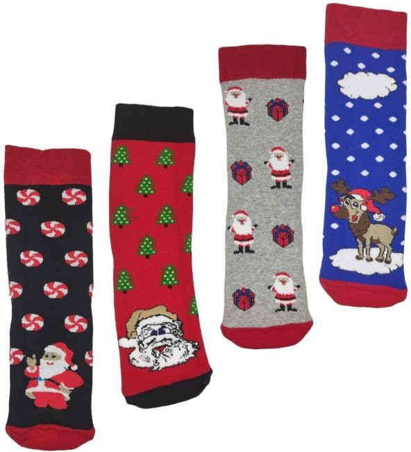 Bayan Parfümlü Yılbaşı Temalı Dörtlü Havlu Çorap Seti