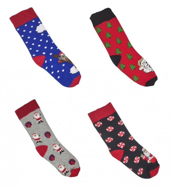 Bayan Parfümlü Yılbaşı Temalı Dörtlü Havlu Çorap Seti - 6