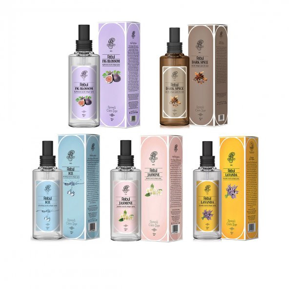 Rebul Dark Spice+Fig Blossom+İce+Jasmine+Lavanta Sprey Kolonya 100 ml 5li Set