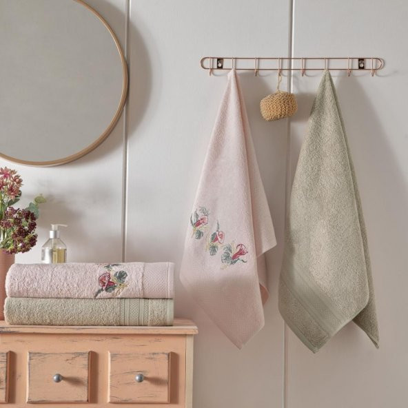 Taç Floret Bambu Hamam Seti Somon Camel