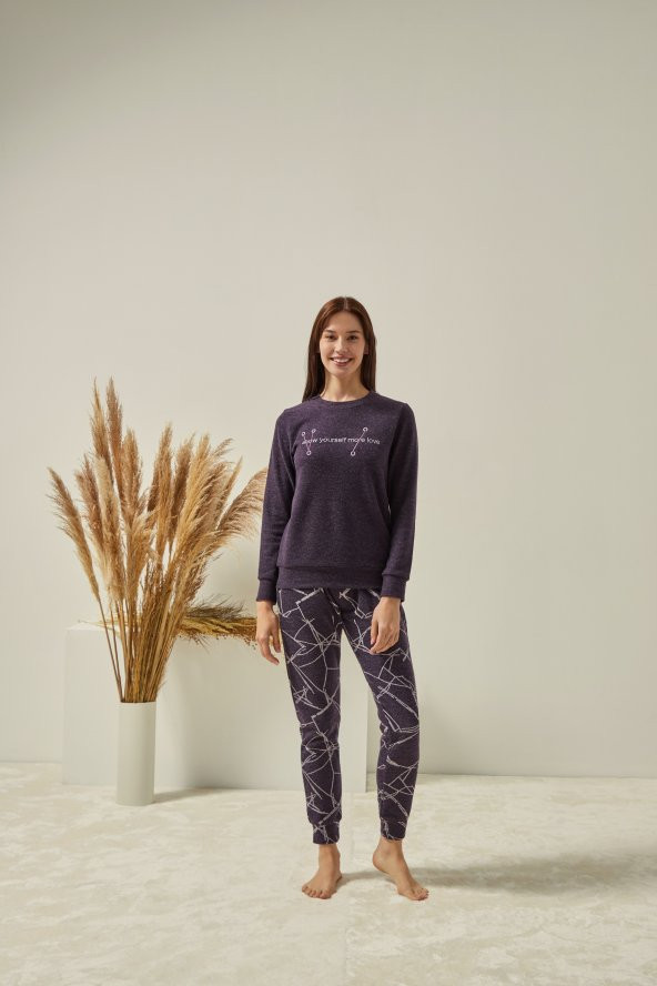 Poleren 7342 Kadın Kışlık Pijama Takım