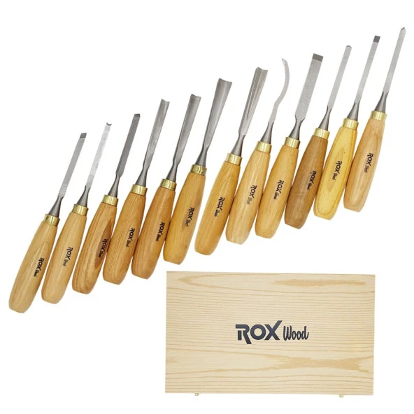 ROX Wood 12 Parça El Tipi Ahşap Oyma Seti (Ahşap Kutulu) 15399092