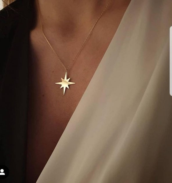 925 Ayar Gümüş Kutup Yıldızı Tasarım Gold Kolye