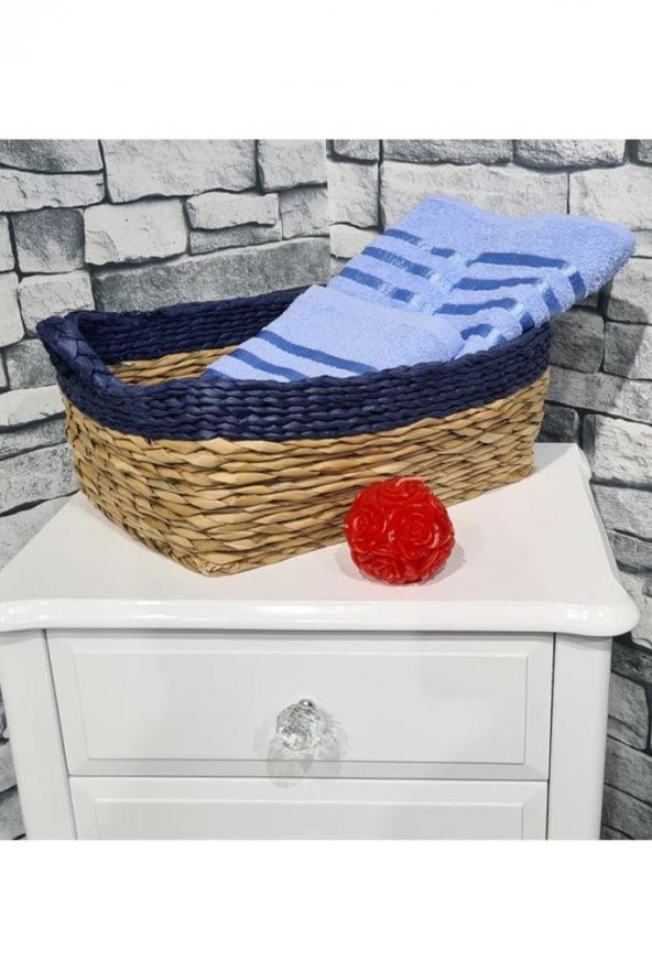 Plain 100 Pamuklu Jakarlı 2 Li Havlu Seti Mavi - 5