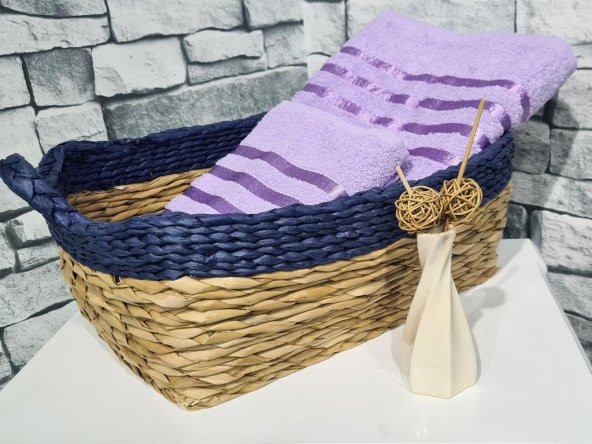 Plain 100 Pamuklu Jakarlı 2 Li Havlu Seti Lila - 2