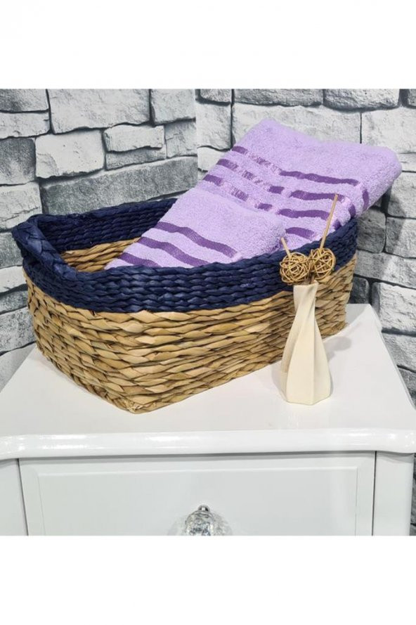 Plain 100 Pamuklu Jakarlı 2 Li Havlu Seti Lila - 5