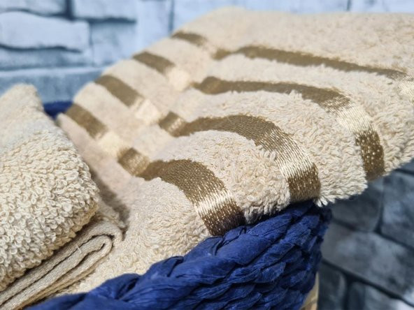 Plain 100 Pamuklu Jakarlı 2 Li Havlu Seti Cappucino - 3