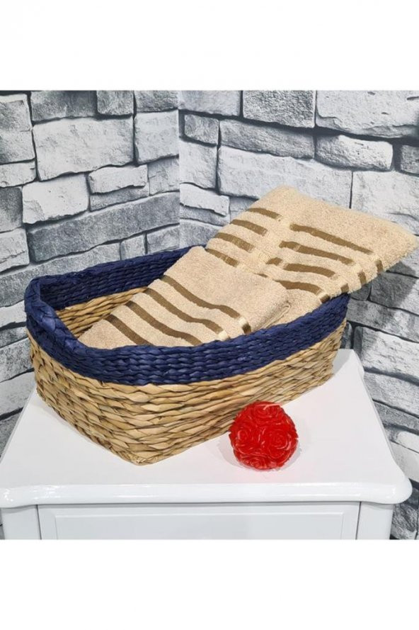 Plain 100 Pamuklu Jakarlı 2 Li Havlu Seti Cappucino - 5