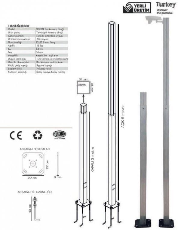 OİS XTR 1001 6 Metre Teleskopik Kamera Direği (Alüminyum) - 3