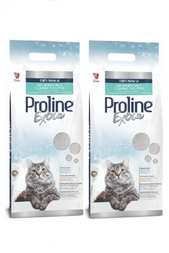 Proline Extra Sodyium Bentonit Gri Topaklanan Kedi Kumu 10 lt x 2 Adet