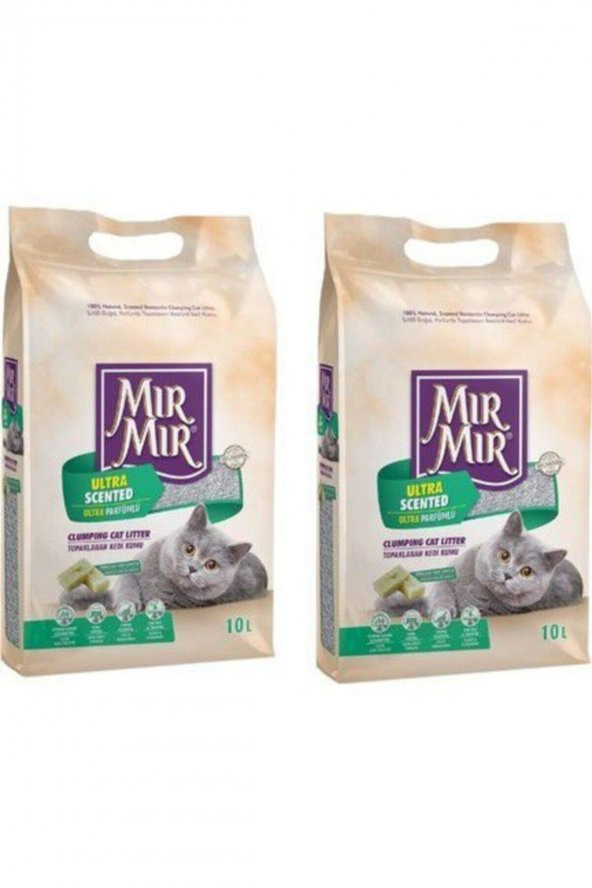 Mır Mır Beyaz Sabun Kokulu Topaklaşan Ince Taneli Kedi Kumu 10 lt 2 Adet - 2
