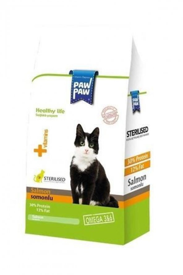 Paw Paw Sterilised Kısırlaştırılmış Somonlu Kedi Maması 1 Kg...BOLME 1 KG KRAFT AMBALAJ