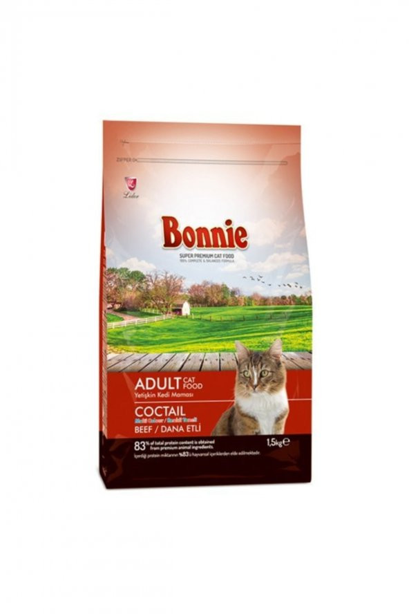 Bonnie Biftekli Multicolor Yetişkin Kedi Maması 1,5 kg