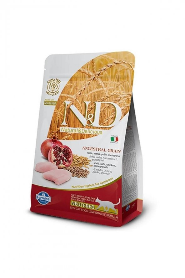 N&D Düşük Tahıllı Tavuk ve Narlı Kısır Kedi Maması 1.5 kg