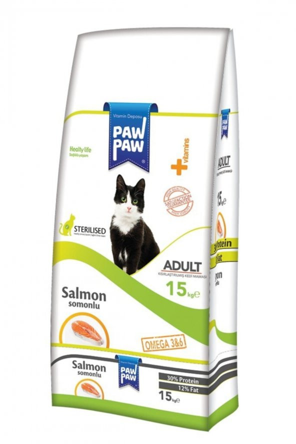 Paw Paw Kısırlaştırılmış Kedi Maması Somonlu 15 Kg