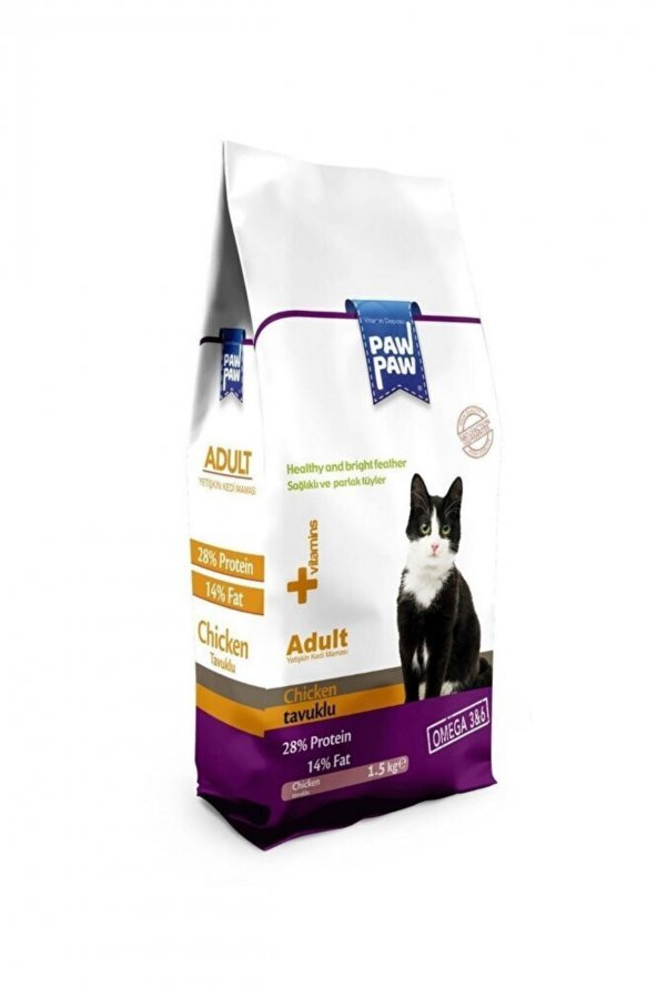 Paw Paw Tavuklu Yetişkin Kedi Maması 1 Kg....BOLME 1 KG KRAFT AMBALAJ