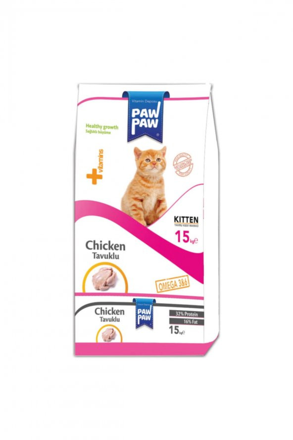 Paw Paw Yavru Kitten - Yavru Kedi Maması Tavuklu 15 Kg