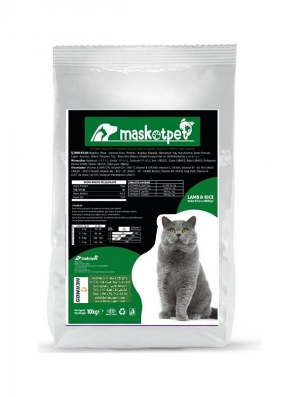 Maskot - Enjoy Kuzu Ve Pirinç Etli Yetişkin Kedi Maması 10 Kg