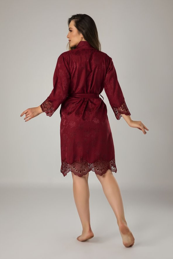 Kimono Siyah Saten Bayan Sabahlık - 4