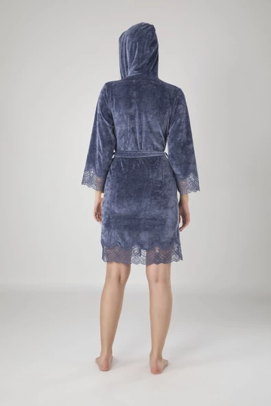 Bayan Pudra Dantelli Bambo Pamuk Sabahlık - Resim 4