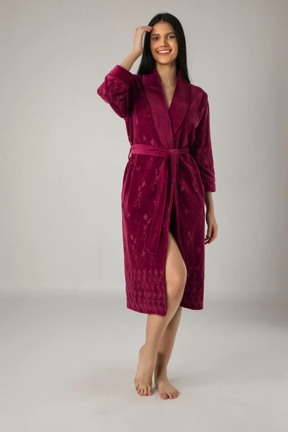 Bej Jakarlı Pamuklu Bayan Sabahlık - Resim 3