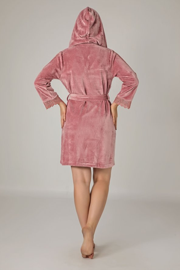 Pudra Dantelli Bambo Cotton Bayan Sabahlık - 2