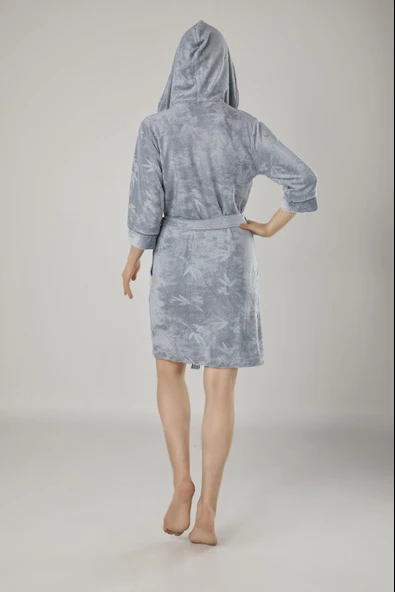 Gri Jakarlı Bambu Cotton Bayan Sabahlık - 2