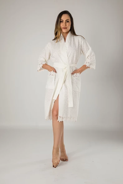 Kimono Keten Pamuklu Bayan Sabahlık - 1