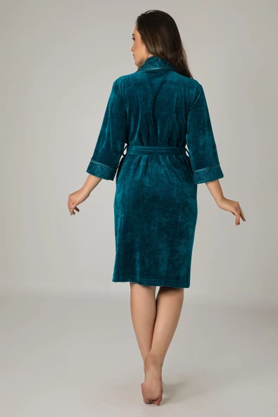 Lila Dantelli Bambo Cotton Bayan Sabahlık - 4